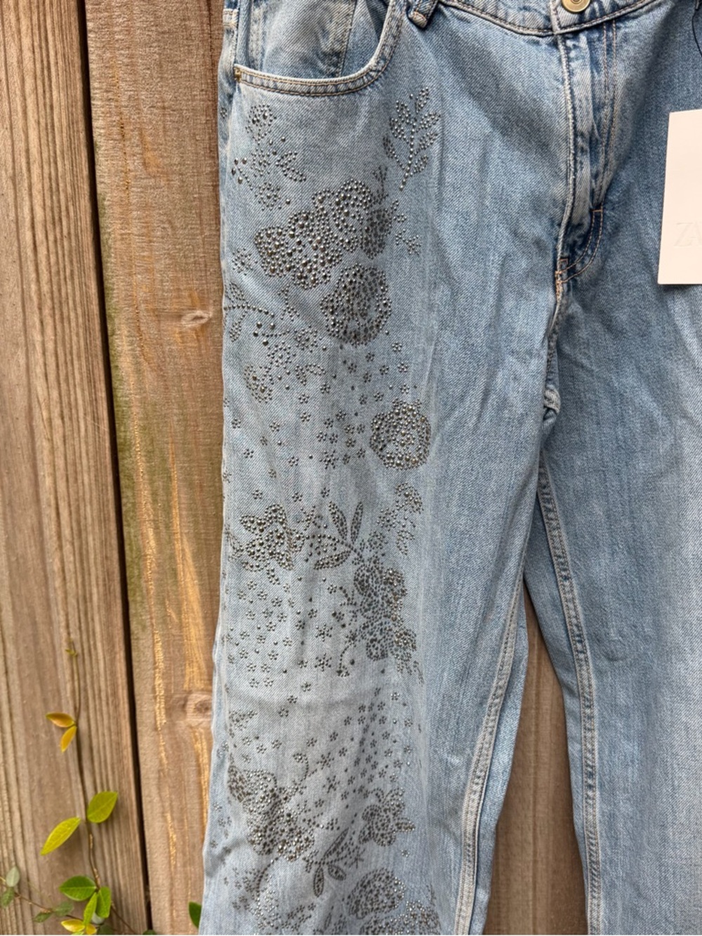 NWT/Zara TRF mid-rise rhinestone jeans/US12 - Picture 4 of 7